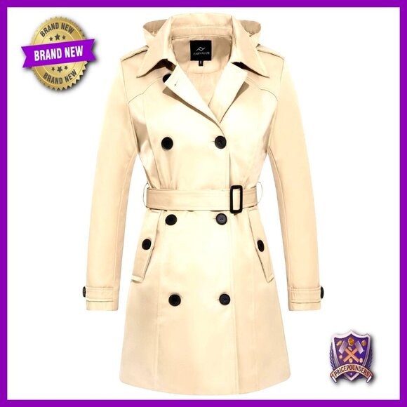 Jackets & Blazers - Waterproof Trench Coat Double Breasted Classic Belted Lapel Removable Hood